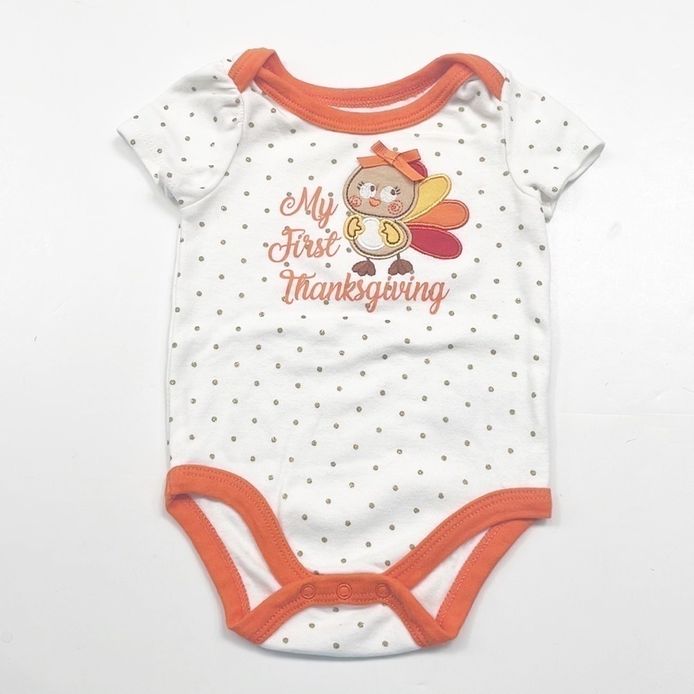 Baby Essentials My First Thanksgiving turkey polkadot baby girls bodysuit